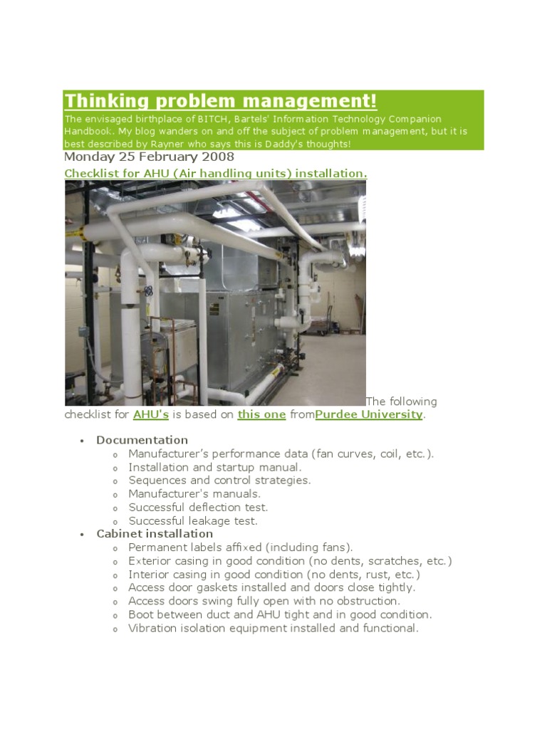 Checklist of Fcu-Ahu | PDF | Duct (Flow) | Pipe (Fluid Conveyance)