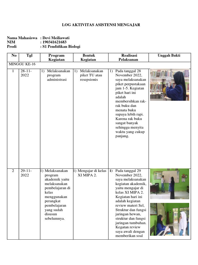 Log Aktivitas Asistensi Mengajar | PDF