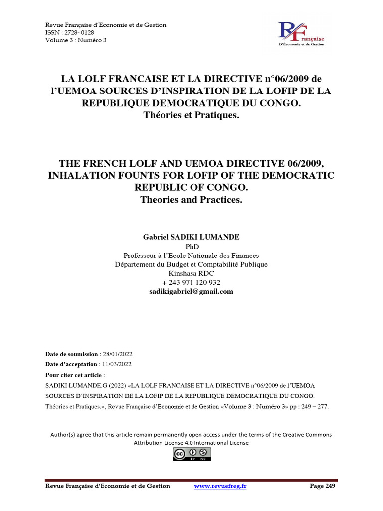 LOLF et LOFIP : Inspirations et Comparaisons | PDF | Loi | Comptabilité