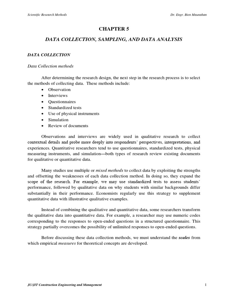 Lecture Notes Chapter 5 Data Collection Sampling and Data Analysis ...
