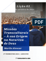 Subsidio Missoes Transculturais - A Sua Origem Na Natureza de Deus N° 02 4° TM 2023 Gratuito