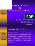 Presentation ON Communication: Submitted By: Anish, Arun, Bhushan, Shameem MBA/10/119