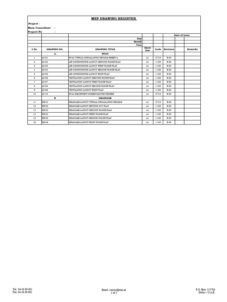 Mep drawing list pdf