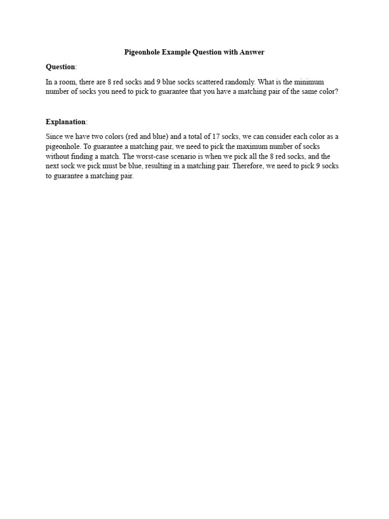 Pigeonhole Example Question With Answer1 PDF