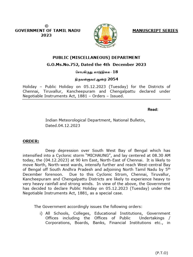 Cyclone storm michaung holiday on 05 12 2023 pdf weather events