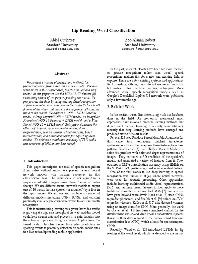 Lip reading word classification abiel gutierrez stanford university