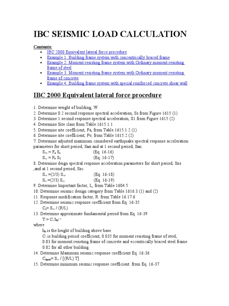 Ibc Seismic Load Calculation | PDF | Applied And Interdisciplinary ...