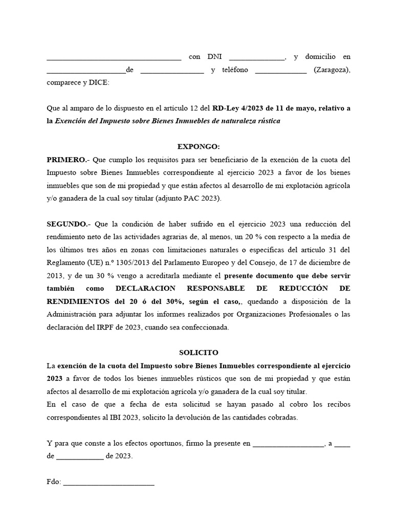 Modelo solicitud excencion ibi pdf