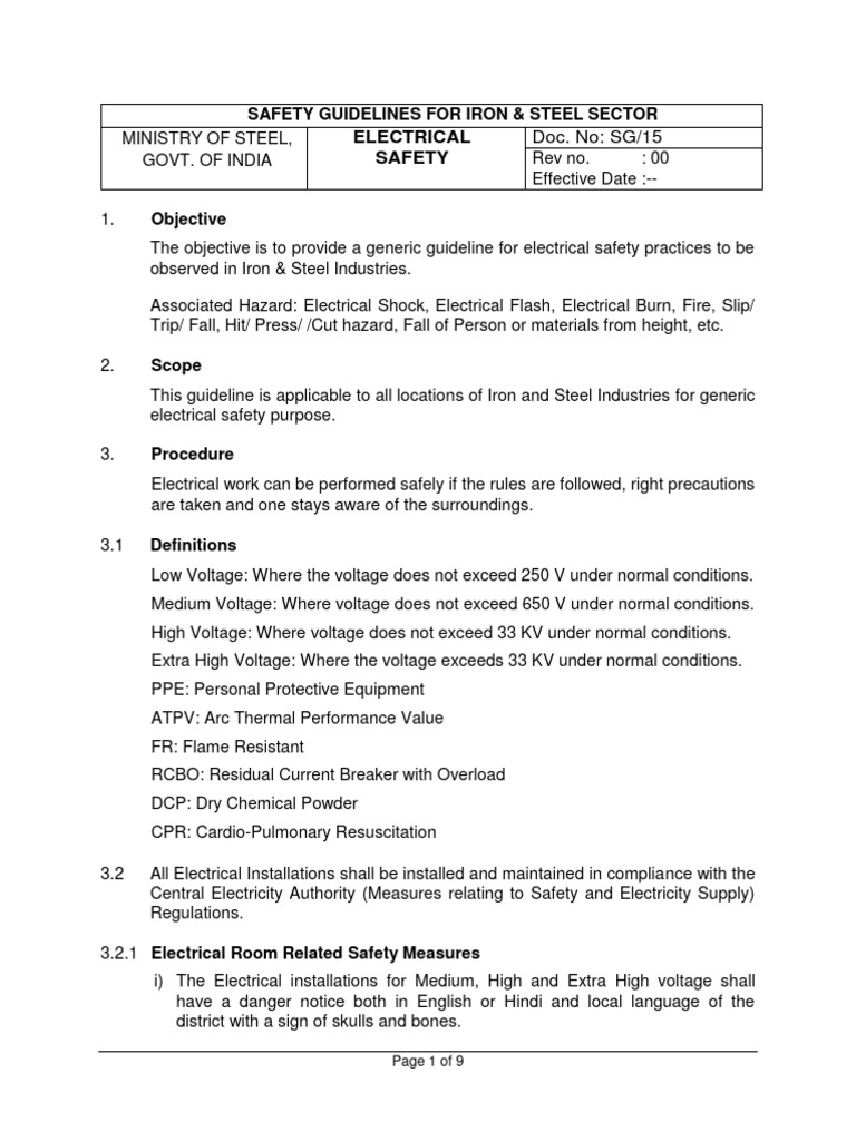 Electrical Safety Guidelines for Steel Sector | PDF | Transformer ...