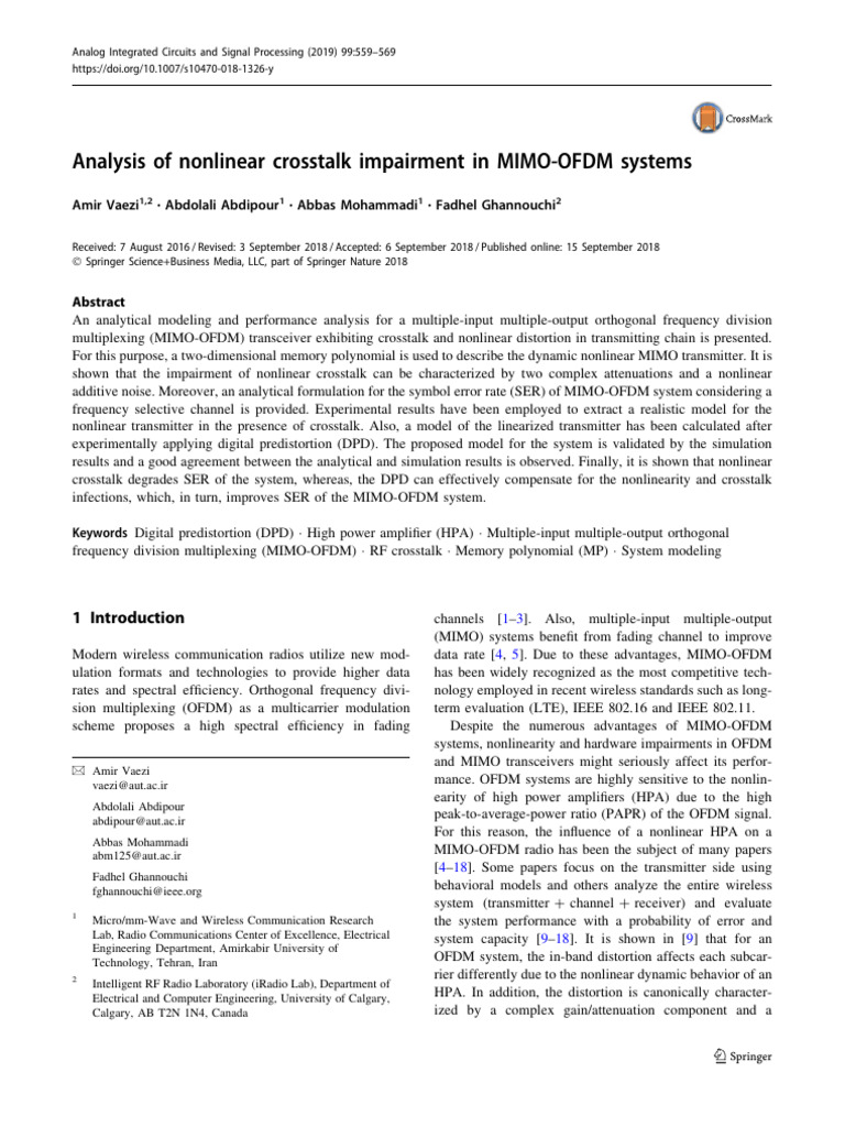 Analysis of Nonlinear Crosstalk Impairment in MIMO-OfDM Systems | PDF ...