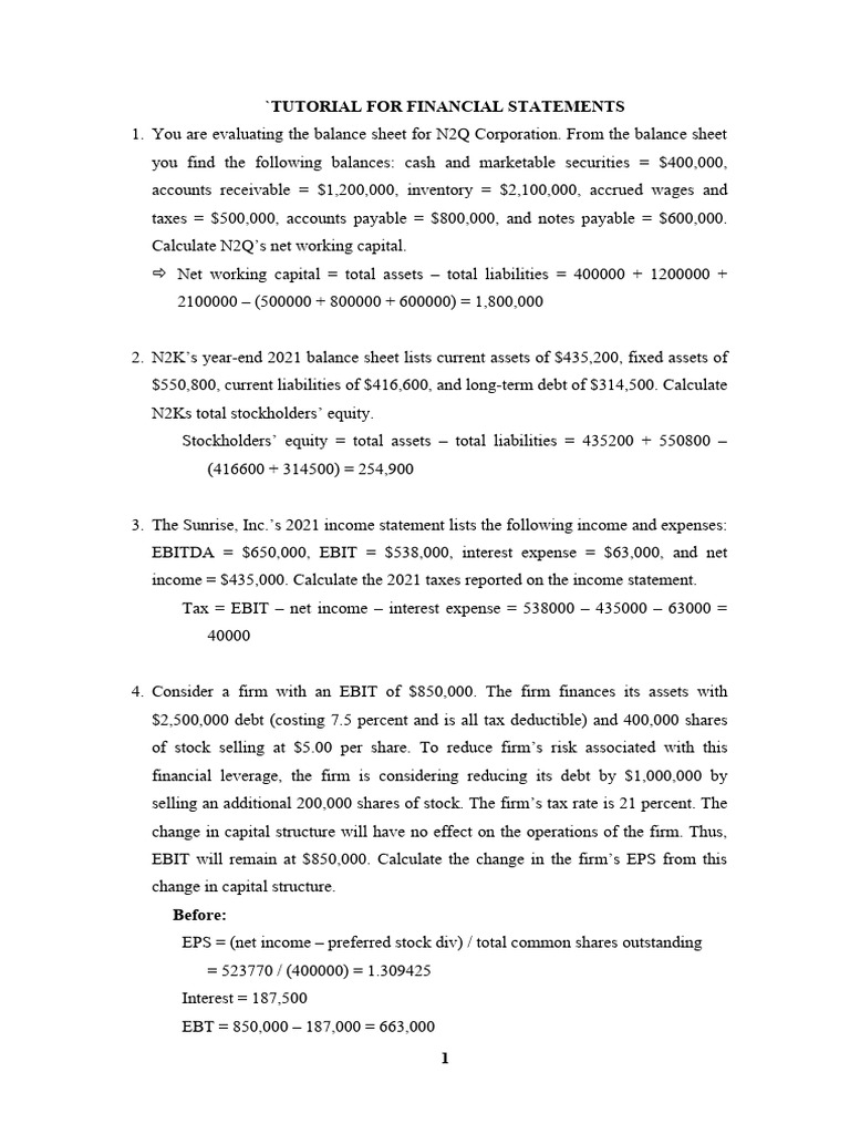 Financial statement 1 pdf balance sheet free cash flow