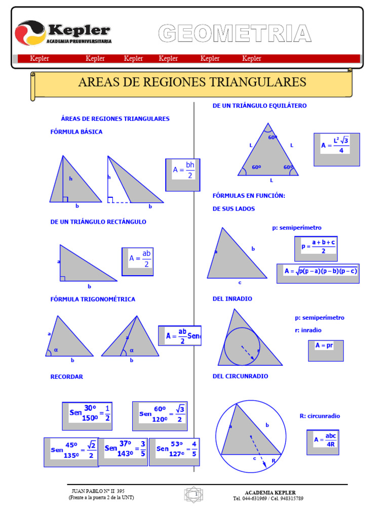 Fórmulas y Ejercicios de Geometría Triangular | PDF | Triángulo ...
