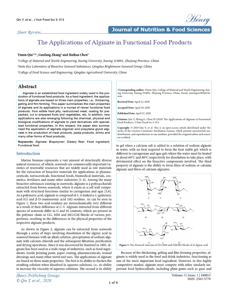 The Applications of Alginate in Functional Food Products | PDF ...