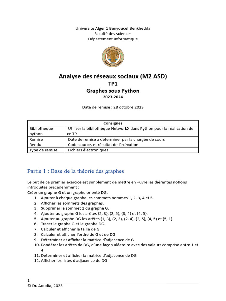 Graphes et Python : TP NetworkX | PDF | Théorie des graphes | Python ...