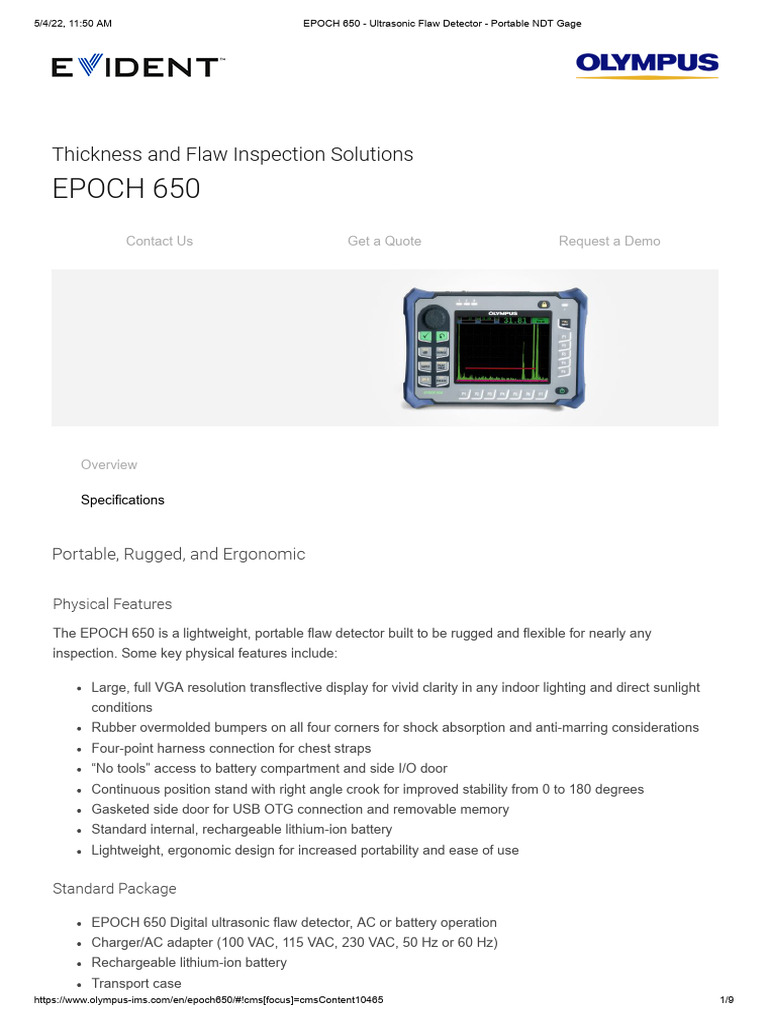 EPOCH 650 - Ultrasonic Flaw Detector - Portable NDT Gage | PDF ...