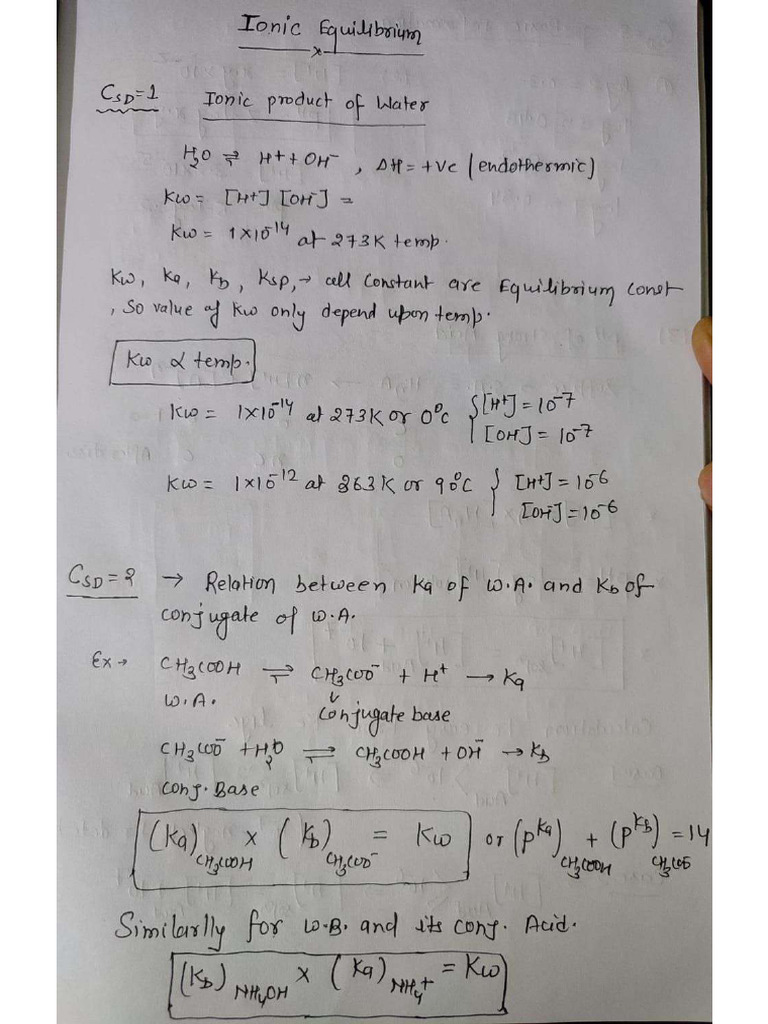 Ionic Equilibrium CSD - Handwritten Notes - (Prayas 2.0 2023 PW Star) | PDF