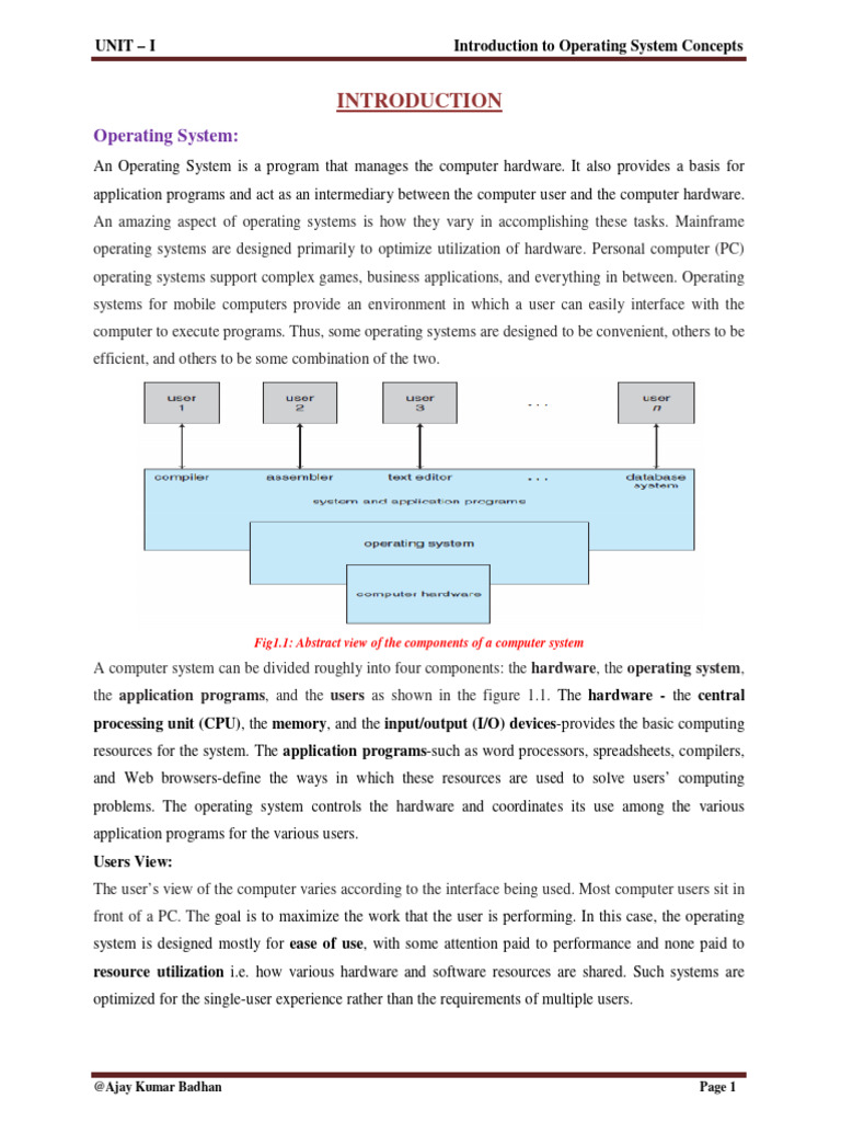 Unit 3 introduction to operating system concepts pdf operating