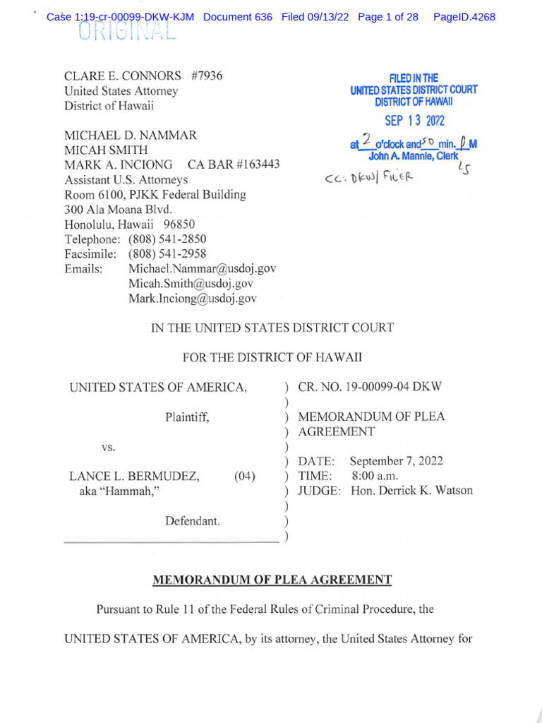 Memorandum of Plea Agreement, U.S. v. Lance L. Bermudez | PDF