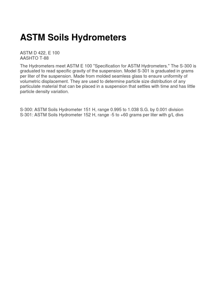 ASTM Soils Hydrometers | PDF