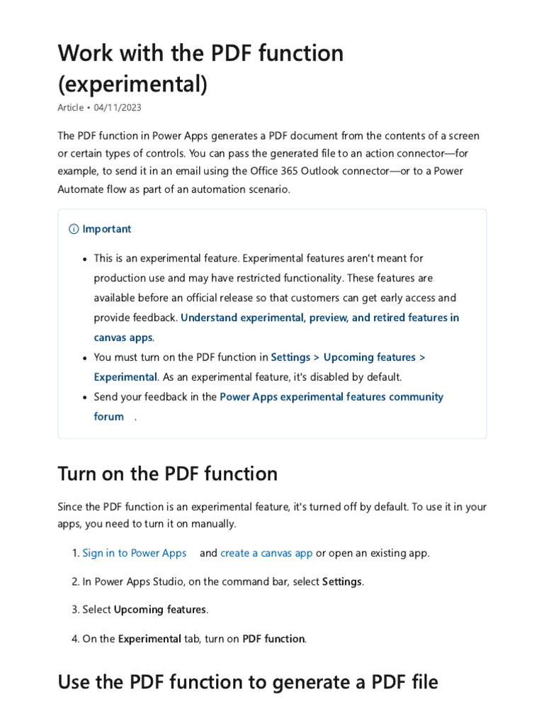 Power Apps PDF Function Guide | PDF | Computer File | Microsoft Outlook