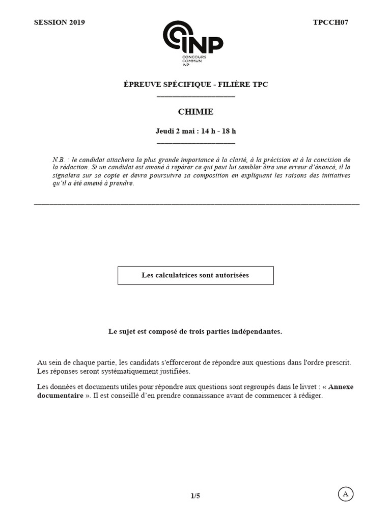 Épreuve de chimie TPC 2019 : Artémisinine | PDF | Peroxyde d'hydrogène ...