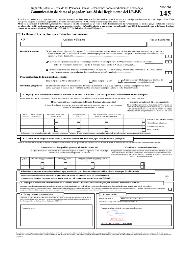 MODELO - 145 Rellenable | PDF