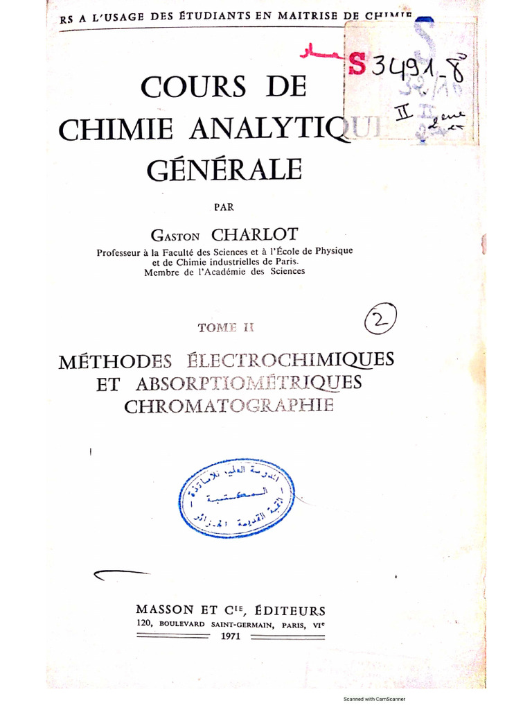 Cours de Chimie Analytique Génèrale Par GESTON CHARLOT (TOME II) | PDF
