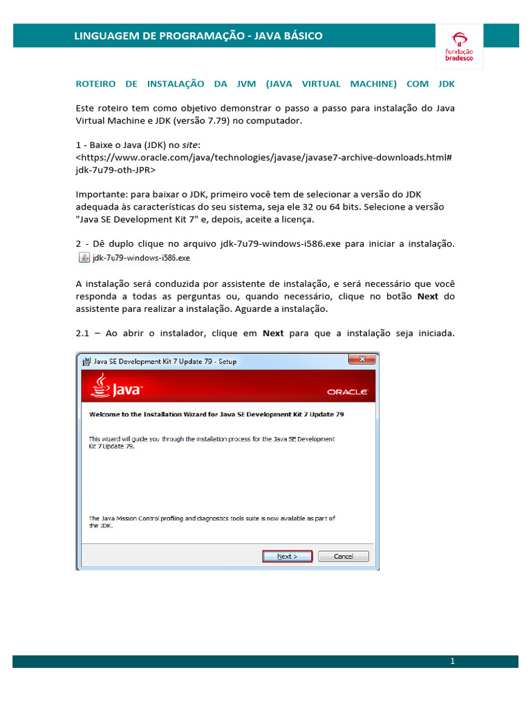 Instalação da JVM e JDK 7.79 no Windows | PDF | Java (linguagem de ...