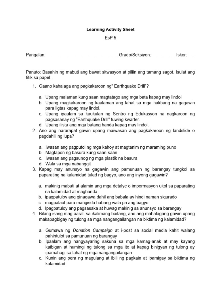 Learning Activity Sheet in EsP5 | PDF