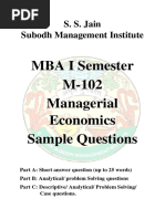 MBA I Semester M-102 Managerial Economics Sample Questions: S. S. Jain Subodh Management Institute