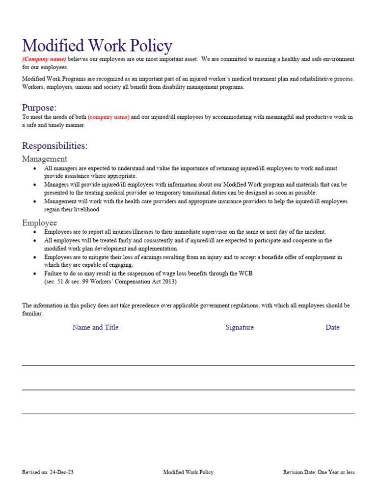 Modified Work Program Guidelines | PDF