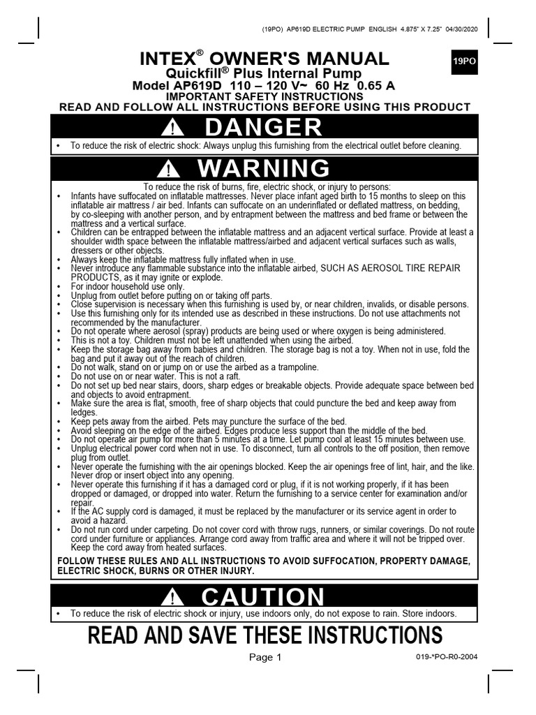 Warning Danger: Read and Save These Instructions | PDF