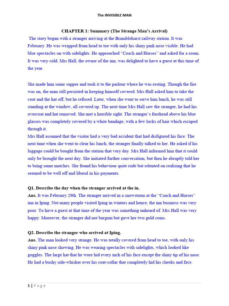 Chapter 1: The Stranger's Arrival | PDF | The Invisible Man
