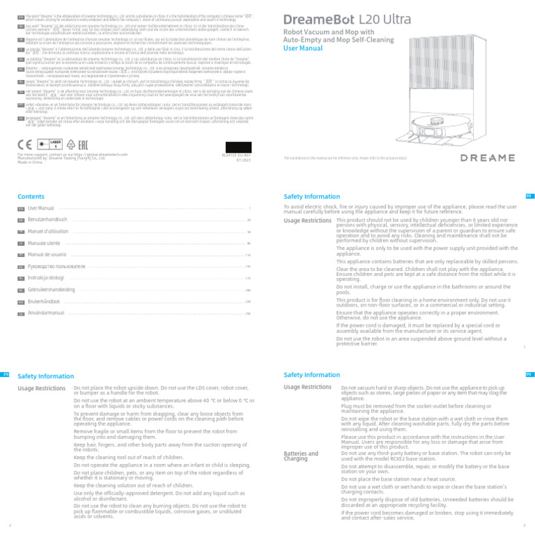 Dreamebot L20 Ultra Robot Vacuum and Mop User Manual_EU