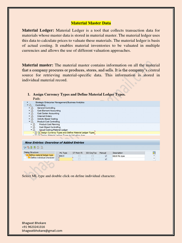S4HANA MM - Material Ledger and Master Data Creation | PDF