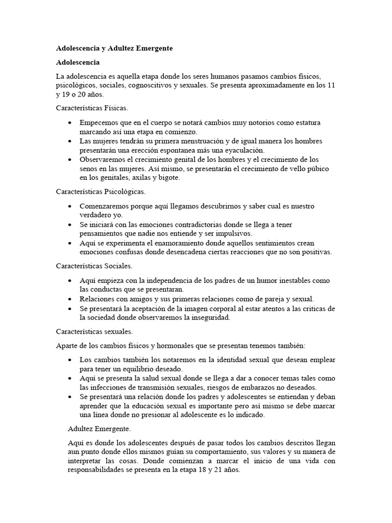 Adolescencia y Adultez Emergente: Guía Completa | PDF | Adultos ...