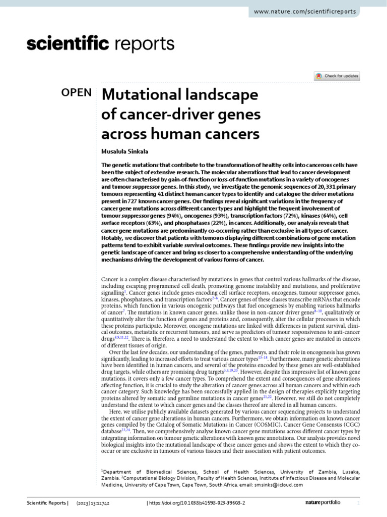 Cancer Driver Gene Mutations in Humans | PDF | Cancer | Carcinogenesis
