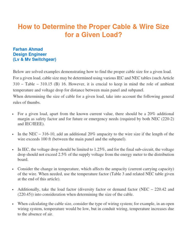 Proper Cable Sizing PDF
