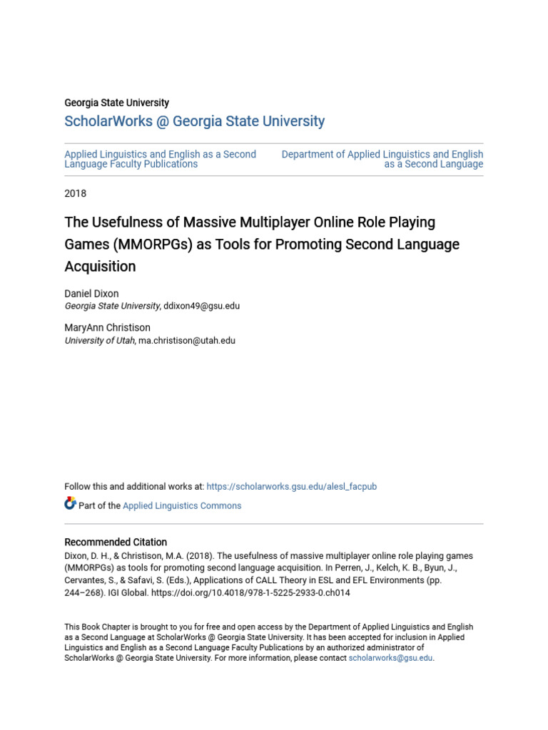 The Usefulness of Massive Multiplayer Online Role Playing Games ( | PDF