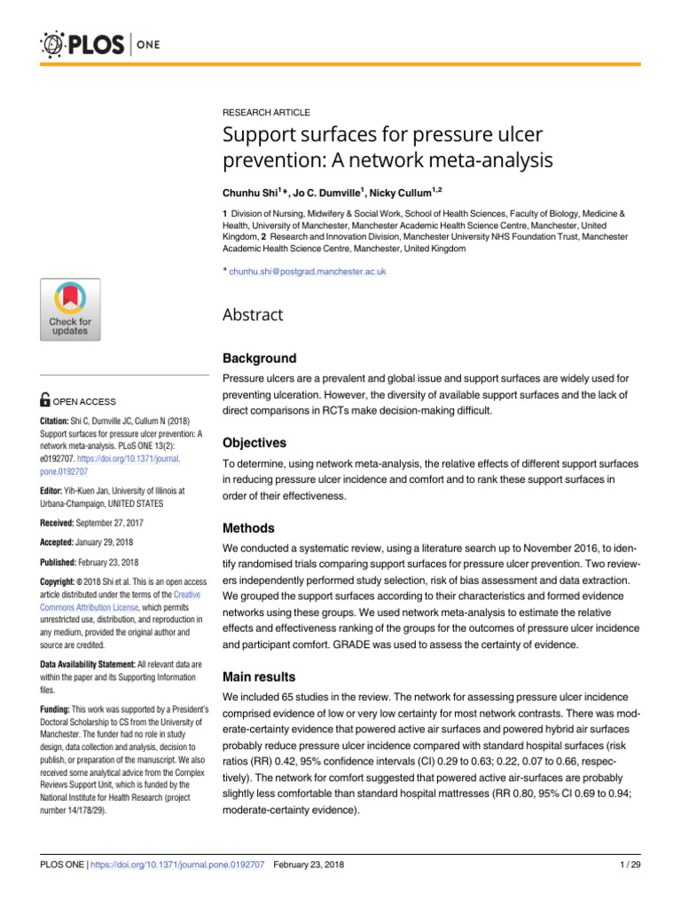 Support Surfaces For Pressure Ulcer | PDF | Meta Analysis | Medicine