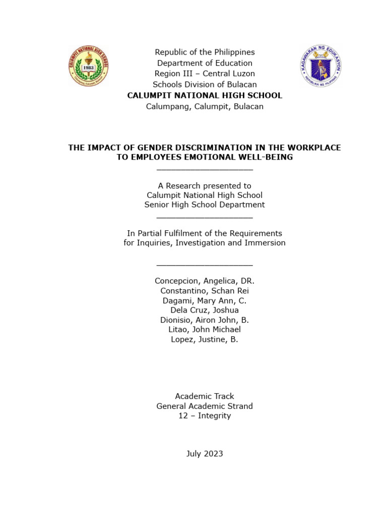 Impact of Gender Discrimination on Well-Being | PDF | Methodology ...