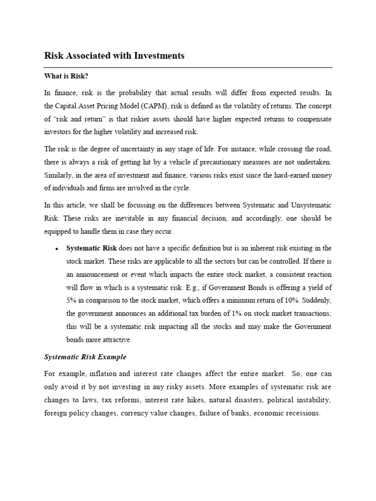 Understanding Systematic vs Unsystematic Risk | PDF | Financial Risk ...