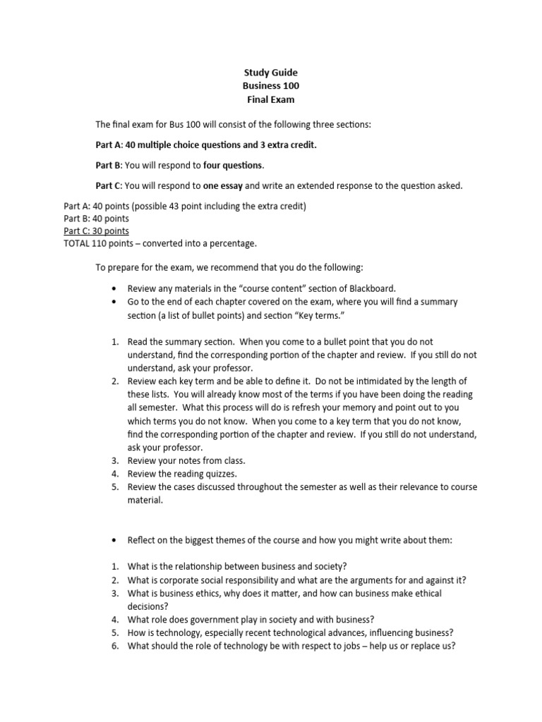 Business 100 Final Exam Study Guide | PDF | Corporate Social ...