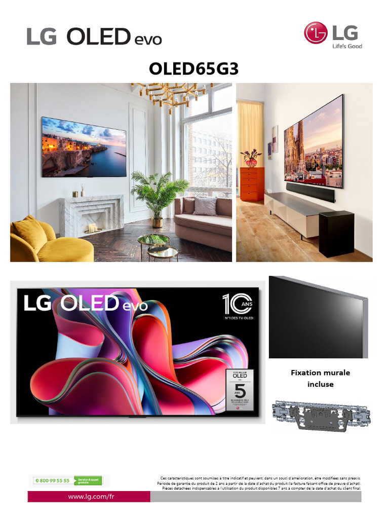 OLED65G3: Fixation Murale Incluse, PDF, HDMI