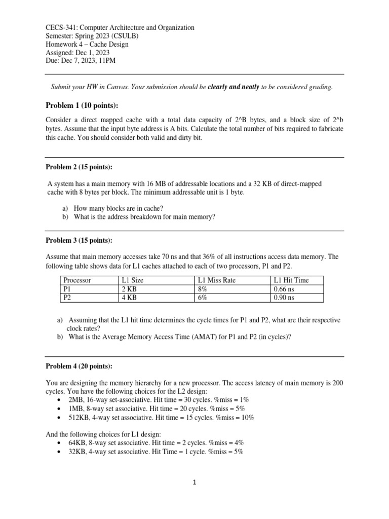 Cache Design and Analysis Homework | PDF | Computers
