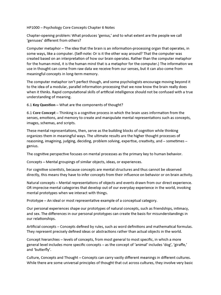 Hp1000 Chapter 6 Psychology Core Concepts Notes Pdf Intelligence