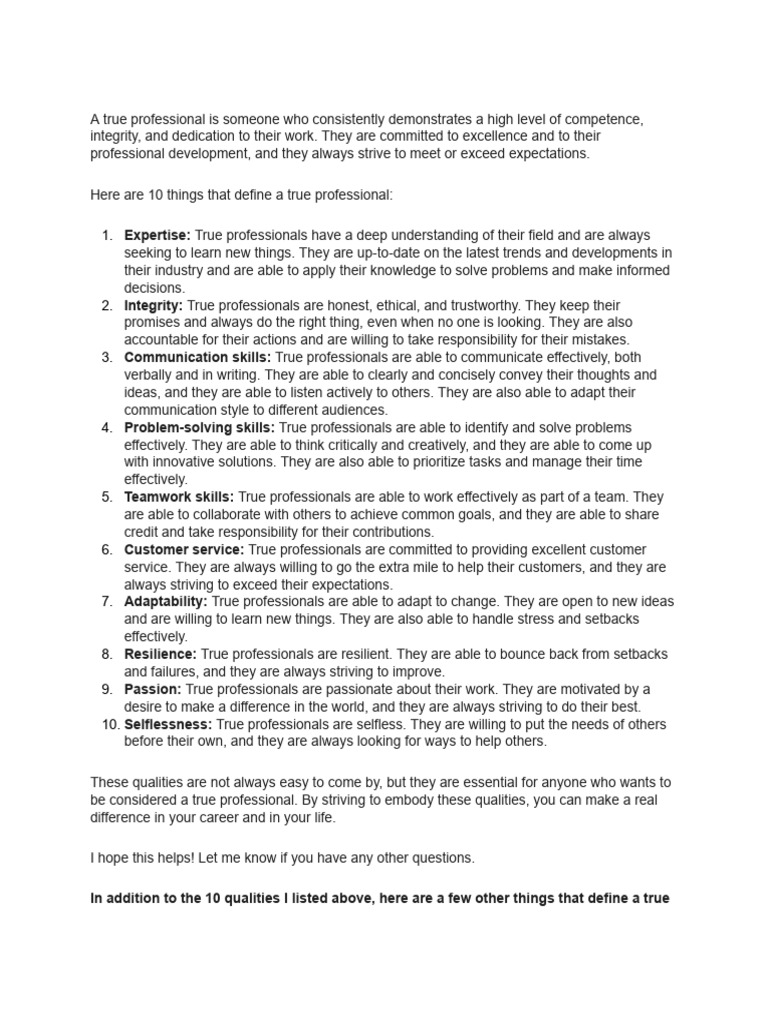 Characteristics of True Professionals | PDF | Profession | Expert