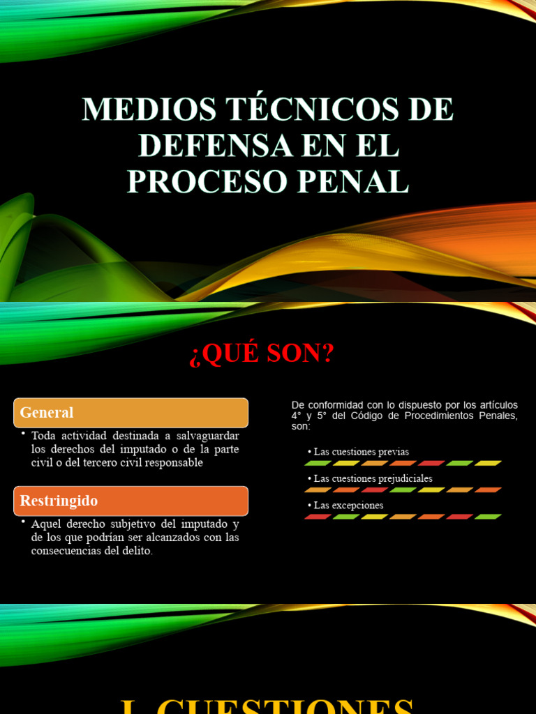 MEDIOS TÉCNICOS DE DEFENSA EN EL PROCESO PENAl | PDF | Procedimiento ...