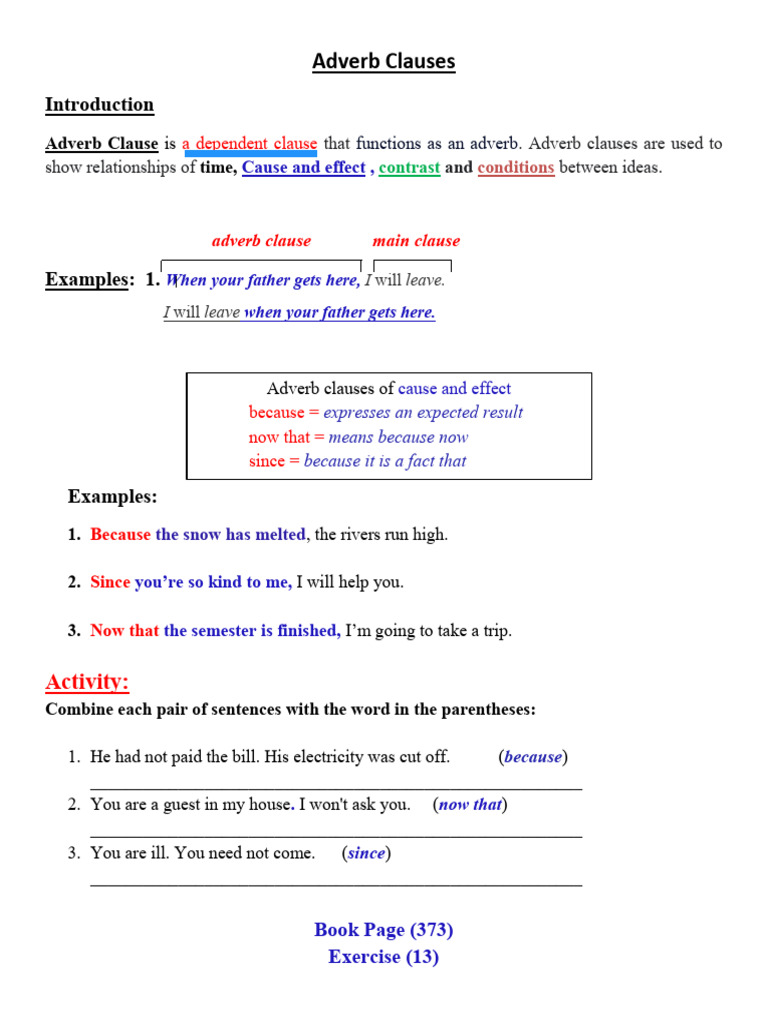 Adverb Clauses New Pdf
