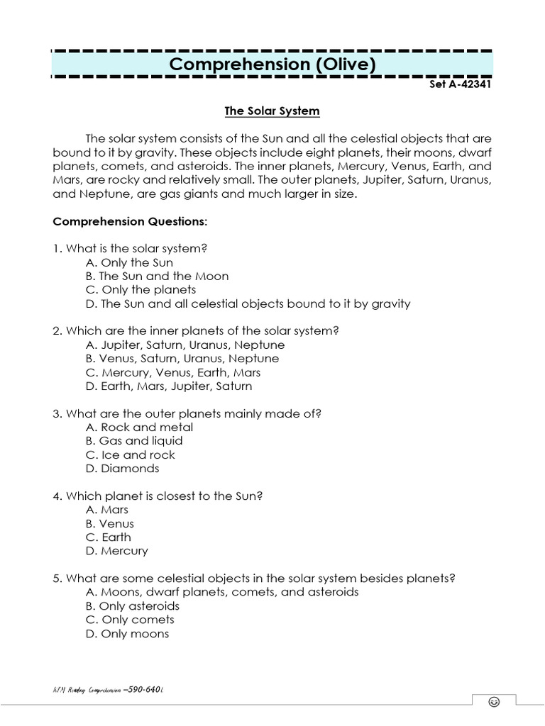 Reading Comprehension Short - 590-640L Olive | PDF | Solar System | Planets